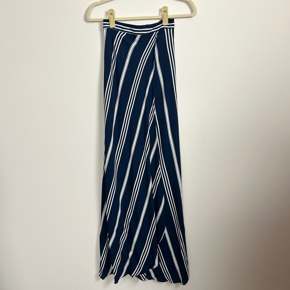 Flynn Skye Wrap It Up Slit Maxi Skirt Womens S Blue White‎ Striped Nautical